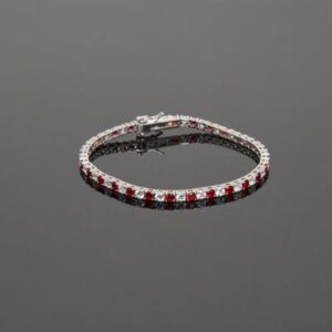 BRACCIALE TENNIS Argento 925 CON ZIRCONI BIANCHI E ROSSI 18 CM